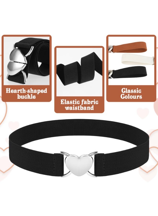 3Pcs Elastic Belts with Heart Buckle for Girls, Cute Stretch Kids Waist Belt Adjustable Toddler Belts for Pants Dress Jeans - Image 2